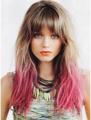 Perfekte Ombre / 2 Tone Long Straight mit Pony 22  inchHuman Lace Perücken