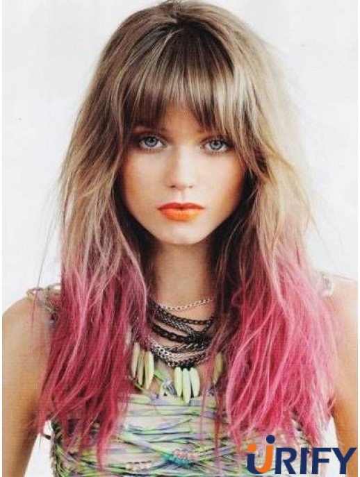 Perfekte Ombre / 2 Tone Long Straight mit Pony 22  inchHuman Lace Perücken