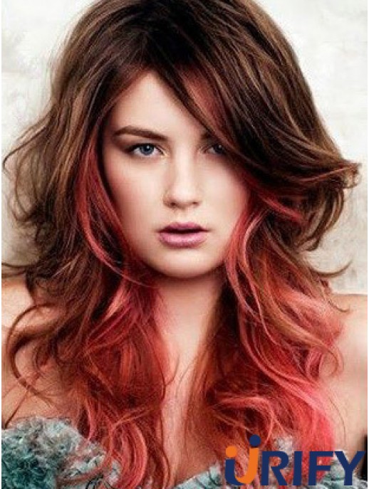 Great Ombre / 2 Tone Long Wavy mit Pony 22  inchHuman Lace Perücken