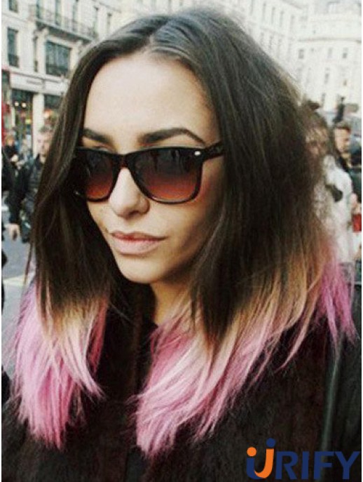 Weiche Ombre / 2 Tone Long Straight ohne Pony 20 Zoll Human Lace Perücken