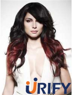 Stilvolle Ombre / 2 Tone Long Wavy mit Pony 22  inchHuman Lace Perücken