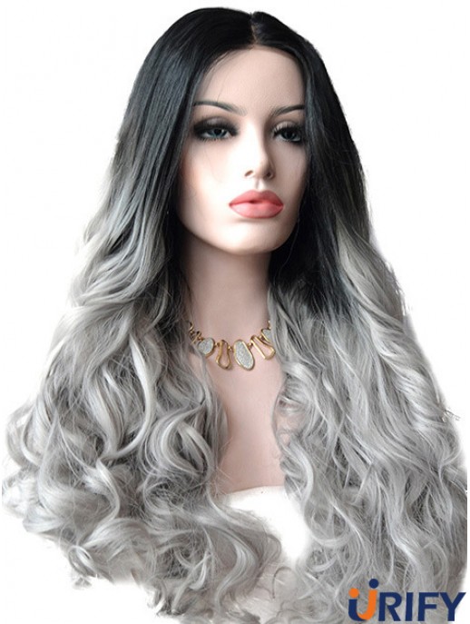 22  inchOmbre / 2 Tone Long ohne Pony Wellige, strapazierfähige Spitzenperücken