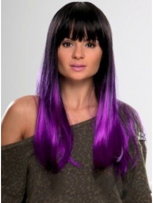 Sassy Ombre / 2 Tone Long Straight mit Pony 22  inchHuman Lace Perücken