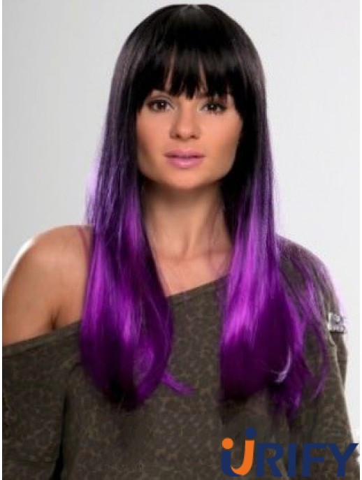 Sassy Ombre / 2 Tone Long Straight mit Pony 22  inchHuman Lace Perücken