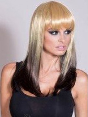 Erschwingliche Ombre / 2 Tone Long Straight mit Pony 20  inchHuman Lace Perücken