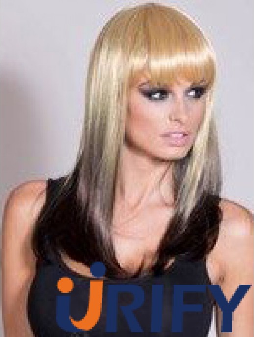Erschwingliche Ombre / 2 Tone Long Straight mit Pony 20  inchHuman Lace Perücken