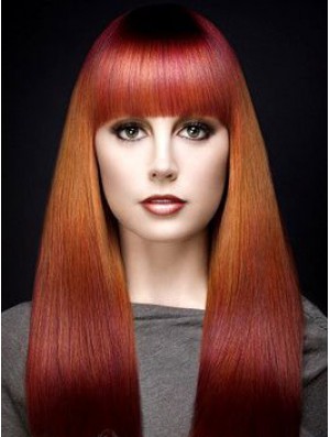 Beliebte Ombre / 2 Tone Long Straight mit Pony 18  inchHuman Lace Perücken