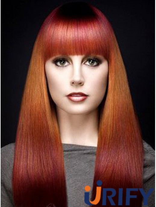Beliebte Ombre / 2 Tone Long Straight mit Pony 18  inchHuman Lace Perücken