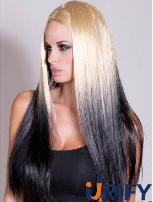 Geeignete Ombre / 2 Tone Long Straight ohne Pony 22  inchHuman Lace Perücken