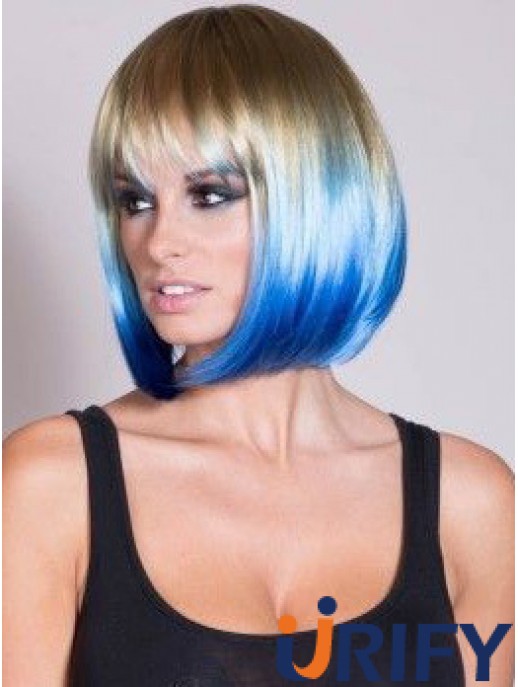 Discount Ombre / 2 Tone Short Straight mit Pony 14  inchHuman Lace Perücken