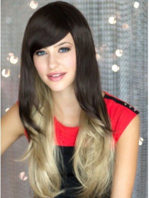 Gute Ombre / 2 Tone Long Wavy ohne Pony 22  inchHuman Lace Perücken