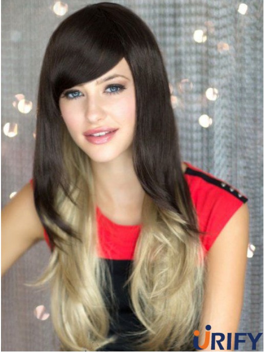Gute Ombre / 2 Tone Long Wavy ohne Pony 22  inchHuman Lace Perücken