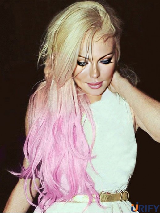 Style Ombre / 2 Tone Long Wavy ohne Pony 22  inchHuman Lace Perücken