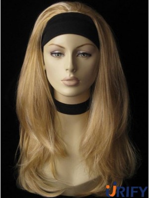 Lange gerade gerade blonde erschwingliche synthetische halbe Perücken