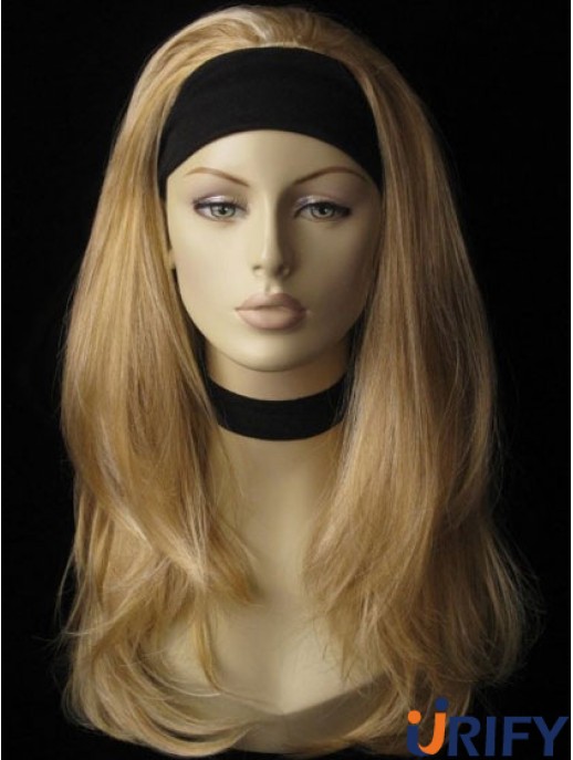 Lange gerade gerade blonde erschwingliche synthetische halbe Perücken