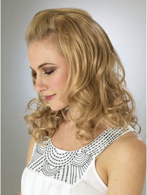 Schulterlange gewellte blonde blonde haltbare synthetische halbe Perücken