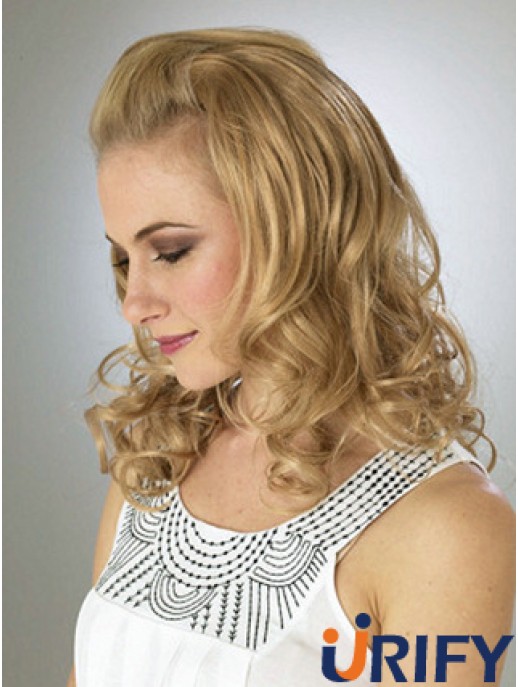 Schulterlange gewellte blonde blonde haltbare synthetische halbe Perücken