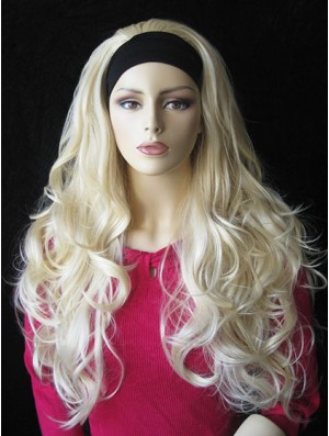 Lange gewellte blonde natürliche synthetische halbe Perücken