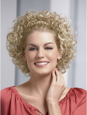 Kinnlänge Curly Blonde Modische synthetische Halbperücken
