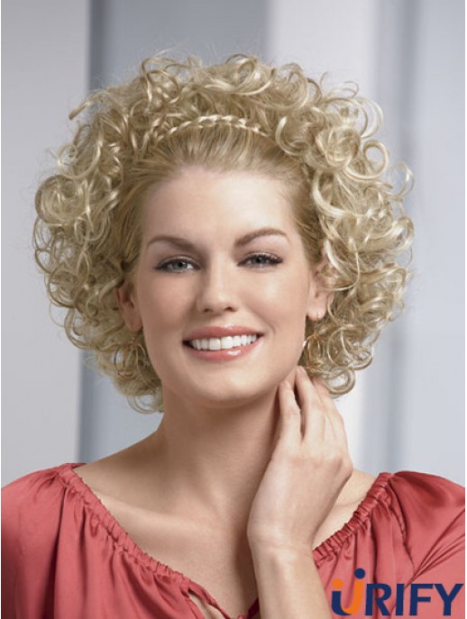 Kinnlänge Curly Blonde Modische synthetische Halbperücken