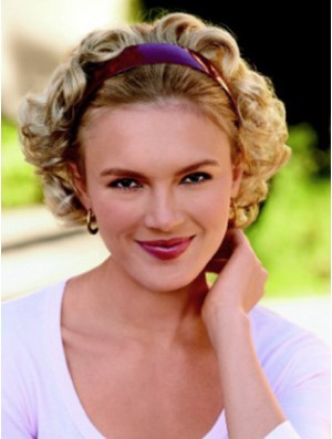 Kurze lockige blonde Top synthetische halbe Perücken