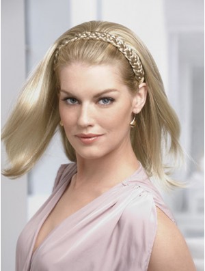 Schulterlange gerade blonde blonde ideale synthetische halbe Perücken