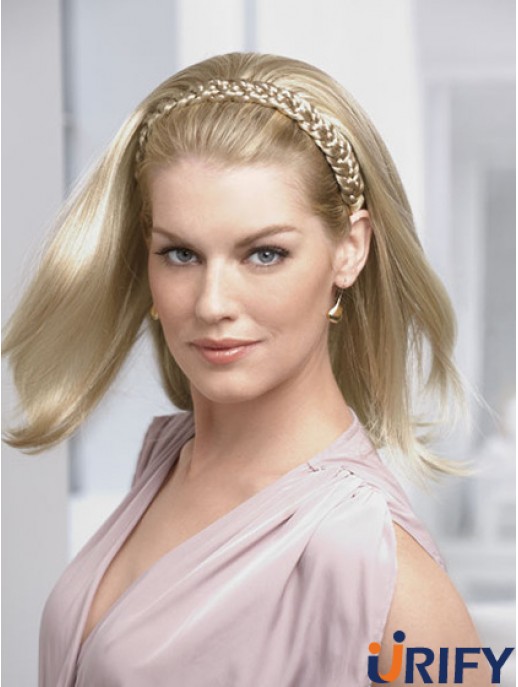 Schulterlange gerade blonde blonde ideale synthetische halbe Perücken