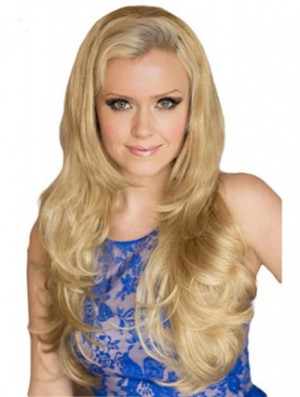 Lange gewellte blonde exquisite synthetische halbe Perücken