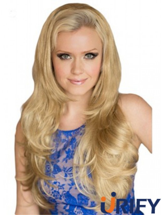 Lange gewellte blonde exquisite synthetische halbe Perücken