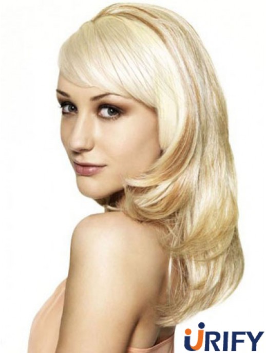 Blonde 16  inchWellige Capless Synthetic Long 3/4 Perücken Billig