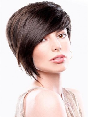 Brown Straight Chin Kinn Länge Bobs Capless Günstigste Perücken Online