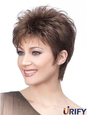 Brown Cropped Straight Boycuts Capless Perücke Online-Verkauf