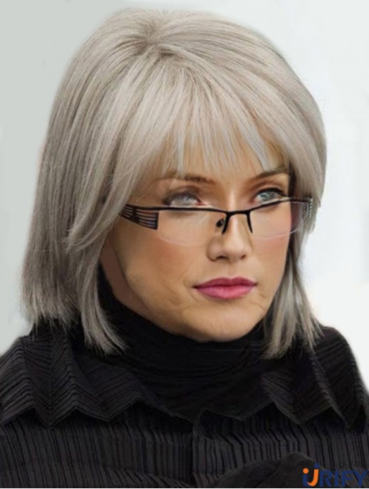 Hochwertige Perücken Kinnlänge Straight Style Grey Cut
