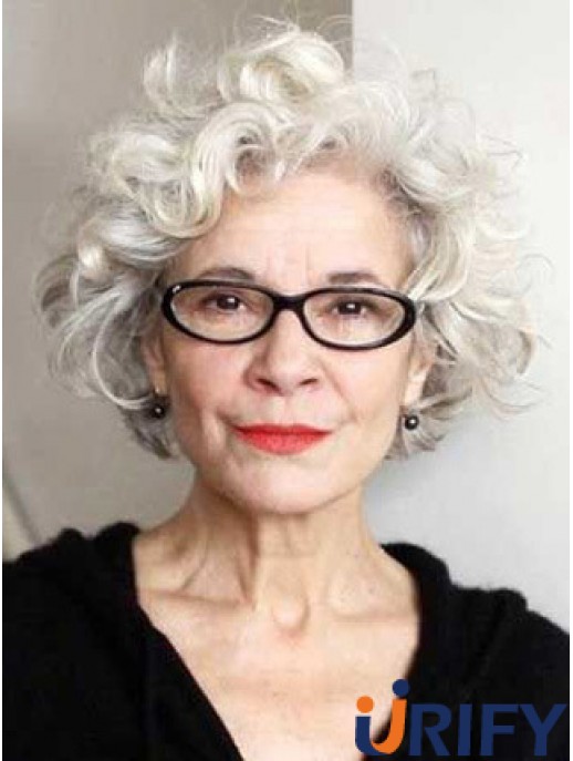 Curly Lace Front Perücken mit Remy Human Curly Style Grey Cut
