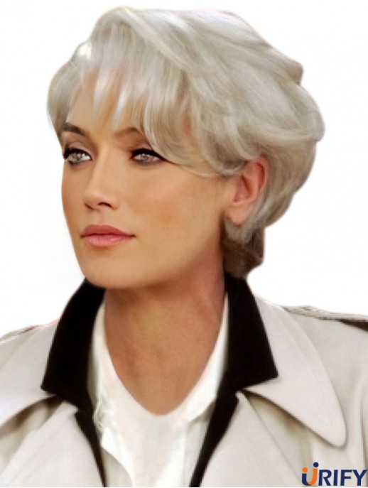 Perücken billig mit Capless Remy Wavy Style Grey Cut