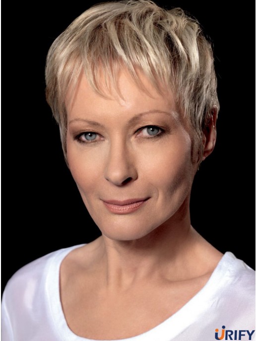Langlebige blonde kurze gerade Boycuts 8 Zoll Echthaar Perücken