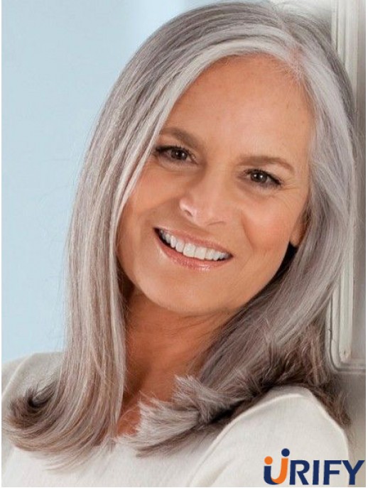 Stilvolle Spitzenperücken 100% handgebunden Remy Straight Style Grey Cut