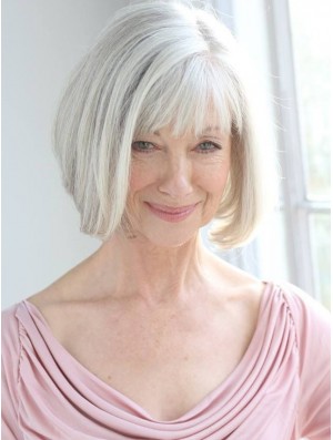 Echthaarperücken mit Remy Capless Grey Cut Kinnlänge