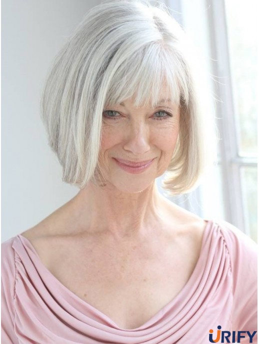 Echthaarperücken mit Remy Capless Grey Cut Kinnlänge