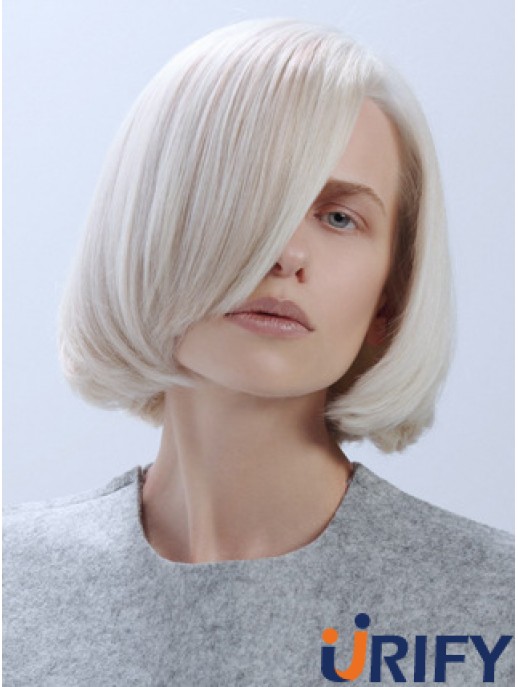 Kinnlänge gerade Spitze vorne platinblond trendige Bob Perücken