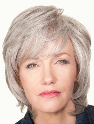 Wellenförmige Spitze vorne 12  inchNew Chin Length Grey Perücken