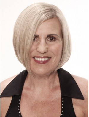 Remy Human Grey kurze gerade Monofilament platinblonde Perücken