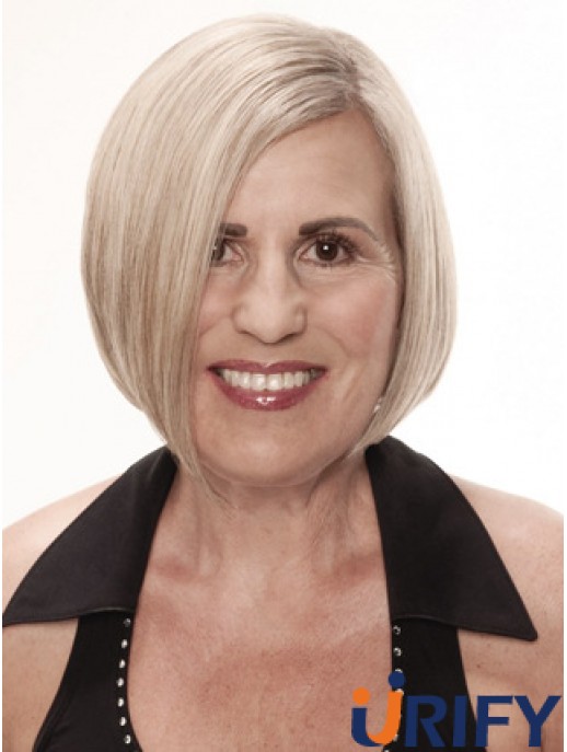 Remy Human Grey kurze gerade Monofilament platinblonde Perücken
