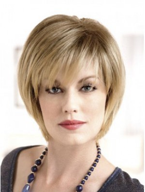 Lace Front Straight Layered Short 8 Zoll Top Echthaar Perücken