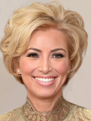 Entworfen Blonde Short Wavy ohne Pony 10 Zoll Echthaar Perücken
