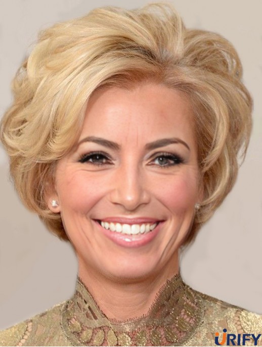 Entworfen Blonde Short Wavy ohne Pony 10 Zoll Echthaar Perücken
