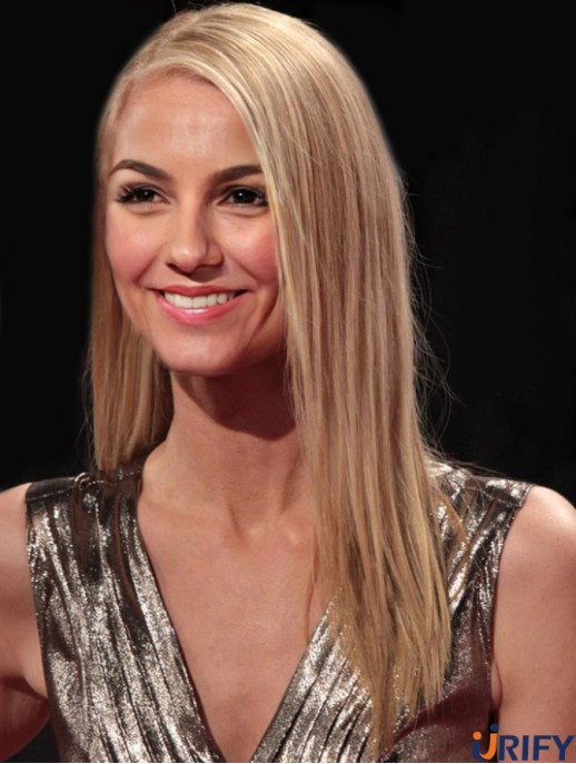 Stil Blonde Schulter Länge Gerade ohne Pony 16 Zoll Echthaar Perücken