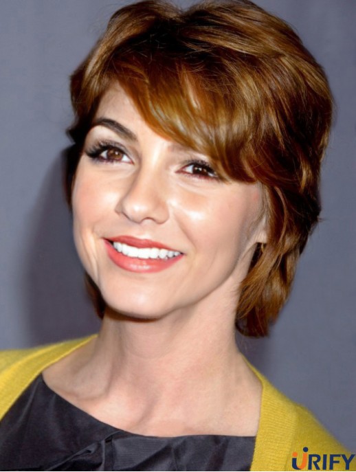 Praktische Brown Short Wavy Boycuts 8 Zoll Echthaar Perücken
