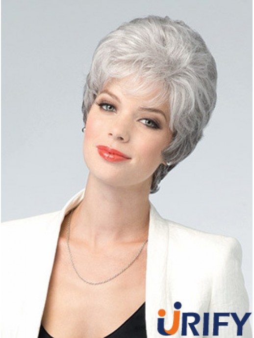 Lace Front Perücke Grey Cut Welliger Stil Kurze Länge Mit Remy