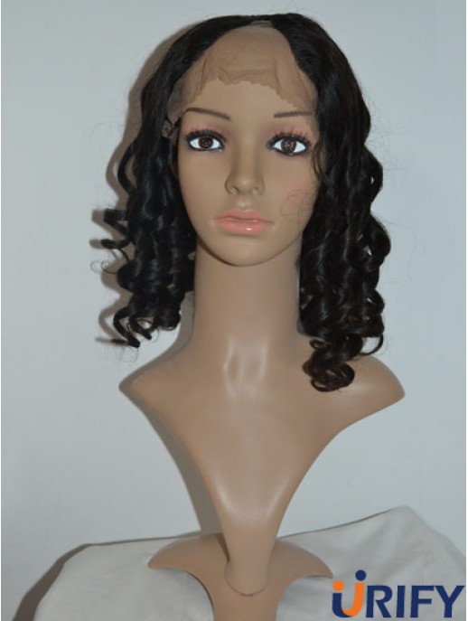 14  inchLace Front Curly Black No-Fuss U-Teil Perücken